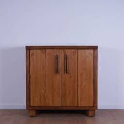 Hand-Crafted Chunky Pine Bifold 4 Door Vanity Unit - Walnut Woodstain Finish - thumbnail 2