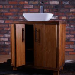 Hand-Crafted Chunky Pine Bifold 4 Door Vanity Unit - Walnut Woodstain Finish - thumbnail 4