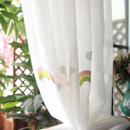Embroidered Rainbow Cloud Sheer Curtains, White Voile Panel, Kids Nursery Drapes - thumbnail 2