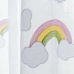 Embroidered Rainbow Cloud Sheer Curtains, White Voile Panel, Kids Nursery Drapes - thumbnail 3