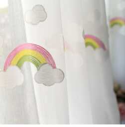 Embroidered Rainbow Cloud Sheer Curtains, White Voile Panel, Kids Nursery Drapes