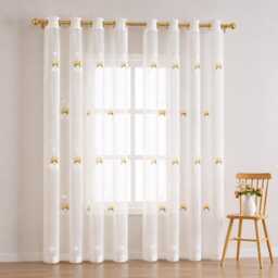 Embroidered Rainbow Cloud Sheer Curtains, White Voile Panel, Kids Nursery Drapes - thumbnail 4