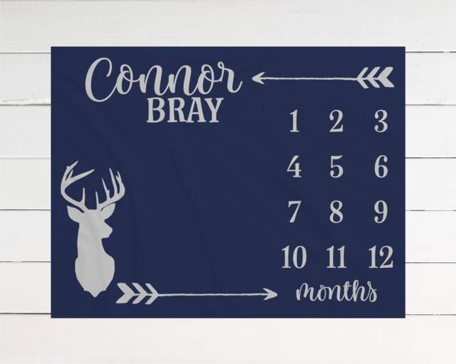 Gender Neutral Milestone Deer Blanket Month Growth Tracker Baby Shower Gift Girl Boy Arrow Bm20 - image 1