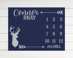 Gender Neutral Milestone Deer Blanket Month Growth Tracker Baby Shower Gift Girl Boy Arrow Bm20 - thumbnail 1