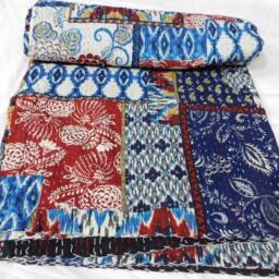 Vintage Indian Kantha Quilt Patchwork Cotton Bedspread - thumbnail 2