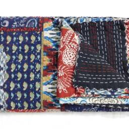 Vintage Indian Kantha Quilt Patchwork Cotton Bedspread - thumbnail 3
