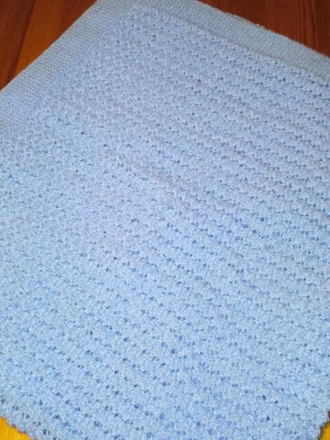 Hand Knitted Blue Baby Blanket , Rap, Shawl, Cot Cover, Pram - image 1