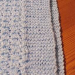 Hand Knitted Blue Baby Blanket , Rap, Shawl, Cot Cover, Pram - thumbnail 3