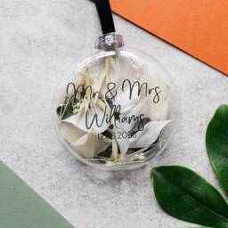 Wedding Glass Flower Decoration - Mr & Mrs Bauble Gift Personalised Anniversary Married Floral - thumbnail 2