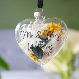 Wedding Glass Flower Decoration - Mr & Mrs Bauble Gift Personalised Anniversary Married Floral