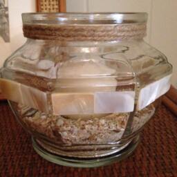 Octagonal Clear Glass Candleholder With Mother Of Pearl & Jute Trim