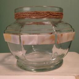 Octagonal Clear Glass Candleholder With Mother Of Pearl & Jute Trim - thumbnail 2