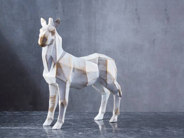 Handmade Cubic Horse Statue Geometric White Gold Animal Sculpture, Home Office Buffet & Bookshelf Decor - image 1