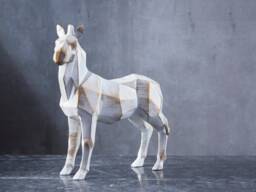 Handmade Cubic Horse Statue Geometric White Gold Animal Sculpture, Home Office Buffet & Bookshelf Decor - thumbnail 1