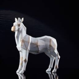 Handmade Cubic Horse Statue Geometric White Gold Animal Sculpture, Home Office Buffet & Bookshelf Decor - thumbnail 3