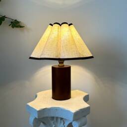 Handmade Wooden Pillar Table Lamp, 110-240V Linen Brown Trim Fabric Petal Pleated Shade Bedroom Living Room Kitchen Retro Decor Japandi Lamp - thumbnail 2