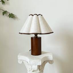 Handmade Wooden Pillar Table Lamp, 110-240V Linen Brown Trim Fabric Petal Pleated Shade Bedroom Living Room Kitchen Retro Decor Japandi Lamp - thumbnail 1