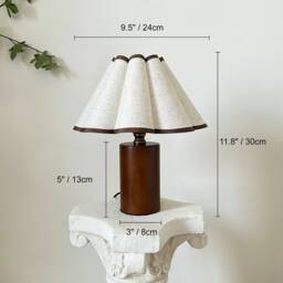 Handmade Wooden Pillar Table Lamp, 110-240V Linen Brown Trim Fabric Petal Pleated Shade Bedroom Living Room Kitchen Retro Decor Japandi Lamp - thumbnail 3