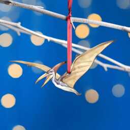 Wooden Pteranodon Dinosaur Christmas Tree Decoration, Birch Plywood Lover Gift, Keepsake, Watercolour Art - thumbnail 1