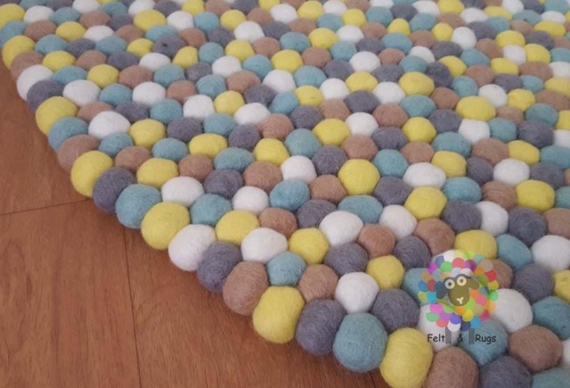 Felt Ball Rug Handmade Wool Nursery Decor - Yellow Bubble - image 1
