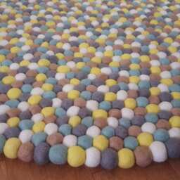 Felt Ball Rug Handmade Wool Nursery Decor - Yellow Bubble - thumbnail 2