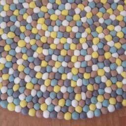Felt Ball Rug Handmade Wool Nursery Decor - Yellow Bubble - thumbnail 3