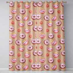 Cute Kawaii Donuts With Pink Icing Peach Background Seamless Pattern Readymade Eyelet Ring Top Thermal 100% Blackout Curtains - thumbnail 2