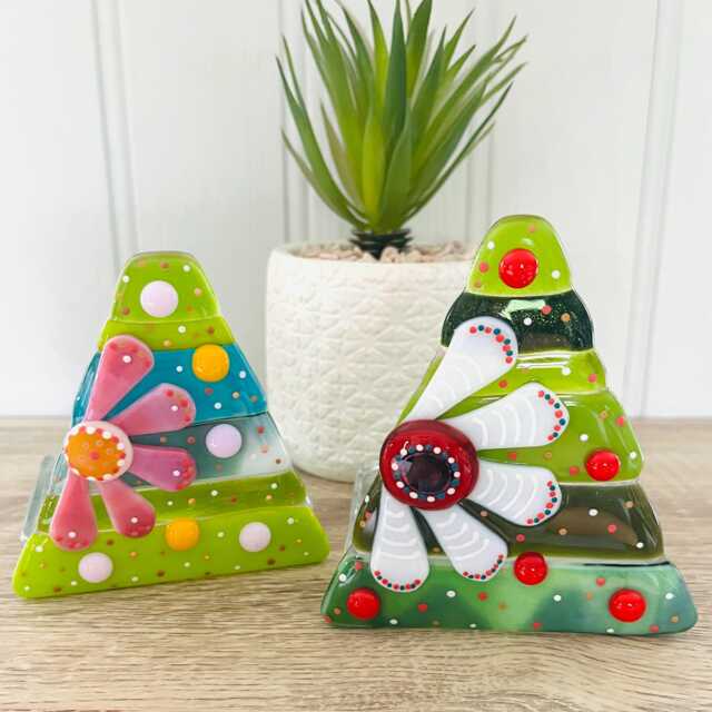 Fused Glass Floral Christmas Tree Candle Holder Decoration - Decoration, Cornish Glass, Fused Glass Cornwall - image 1