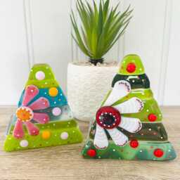 Fused Glass Floral Christmas Tree Candle Holder Decoration - Decoration, Cornish Glass, Fused Glass Cornwall