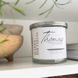 Personalised Happy Birthday Pear & Freesia Candle/ Custom Message Candle Gift/ Luxury Scented With Lid - thumbnail 2