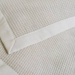 Extra Large Ivory Beige Luxury Merino Wool Bedspread Housewarming Gift Creamy Checked Pattern Bed Cover California King Size - thumbnail 4