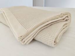 Extra Large Ivory Beige Luxury Merino Wool Bedspread Housewarming Gift Creamy Checked Pattern Bed Cover California King Size - thumbnail 1