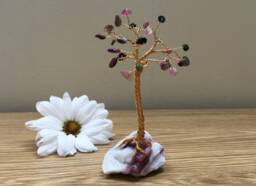 Mini Crystal Sculpture. Pink & Purple Gemstone Tree. Handmade Rainbow Gem Multicoloured Tourmaline. Gift For Friend