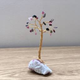 Mini Crystal Sculpture. Pink & Purple Gemstone Tree. Handmade Rainbow Gem Multicoloured Tourmaline. Gift For Friend - thumbnail 3