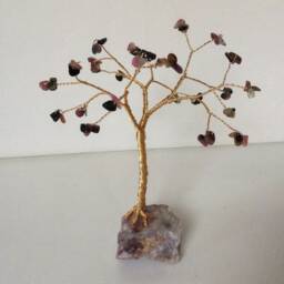 Mini Crystal Sculpture. Pink & Purple Gemstone Tree. Handmade Rainbow Gem Multicoloured Tourmaline. Gift For Friend - thumbnail 4