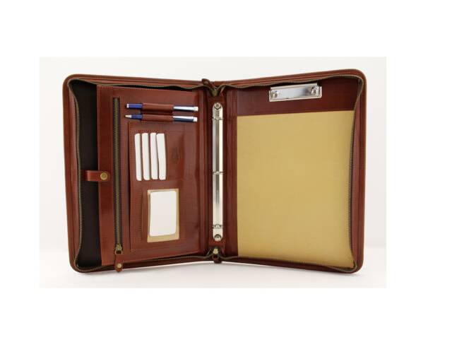 Leather 3 Ring Binder, Cognac Portfolio , Clipboard Padfolio For Men & Women, Personalized Conference Folder A4 - image 1