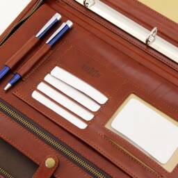Leather 3 Ring Binder, Cognac Portfolio , Clipboard Padfolio For Men & Women, Personalized Conference Folder A4 - thumbnail 3