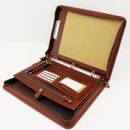 Leather 3 Ring Binder, Cognac Portfolio , Clipboard Padfolio For Men & Women, Personalized Conference Folder A4 - thumbnail 2