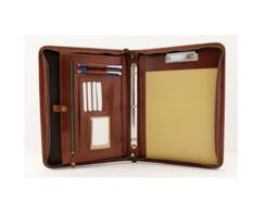 Leather 3 Ring Binder, Cognac Portfolio , Clipboard Padfolio For Men & Women, Personalized Conference Folder A4 - thumbnail 1