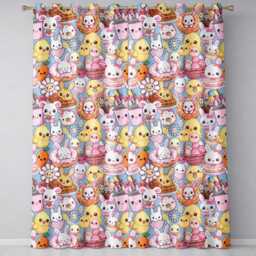 Cute Easter Bunny Chick & Eggs Dessert Seamless Pattern Blue Background Readymade Eyelet Ring Top Thermal 100% Blackout Curtains - thumbnail 2