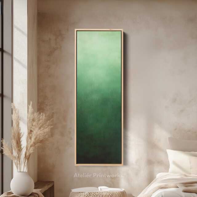Tall Green Abstract Vertical Wall Art Long Framed Canvas Print For Living Room Or Office Narrow Slim Modern Minimalist Design - image 1