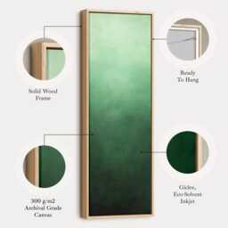 Tall Green Abstract Vertical Wall Art Long Framed Canvas Print For Living Room Or Office Narrow Slim Modern Minimalist Design - thumbnail 2