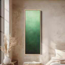 Tall Green Abstract Vertical Wall Art Long Framed Canvas Print For Living Room Or Office Narrow Slim Modern Minimalist Design - thumbnail 1