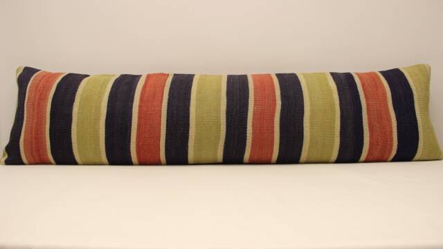Vintage Kilim Pillow Cover 100% Wool Boho Lumbar Cushion - 12x48 - image 1