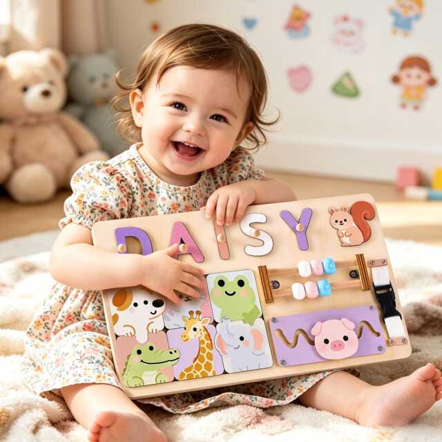 Personalized Baby Girl Name Puzzle, Custom Wooden Busy Board, 1st Birthday Gift, Christmas Keepsake, Gift - image 1