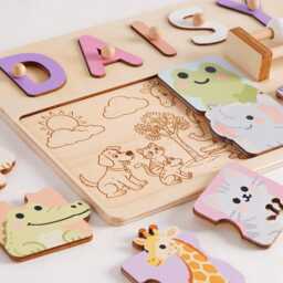 Personalized Baby Girl Name Puzzle, Custom Wooden Busy Board, 1st Birthday Gift, Christmas Keepsake, Gift - thumbnail 2