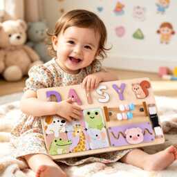 Personalized Baby Girl Name Puzzle, Custom Wooden Busy Board, 1st Birthday Gift, Christmas Keepsake, Gift - thumbnail 1