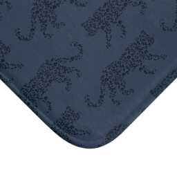 Plush Bath Mat, Leopard Parade, Tonal Navy Blue, Jungle Cats, Safari Decor, Bathroom Rug, Animal Print Home Kids Room, Cheetah - thumbnail 3