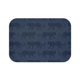 Plush Bath Mat, Leopard Parade, Tonal Navy Blue, Jungle Cats, Safari Decor, Bathroom Rug, Animal Print Home Kids Room, Cheetah - thumbnail 2