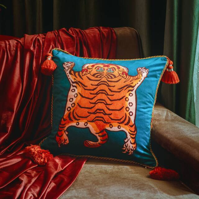 Handmade Velvet Tiger Print Pillow Cover, Round Or Square Cushion Case